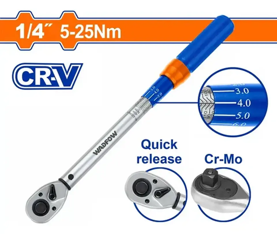 Llave De Torque Torquimetro 5-25nm 1/4 Wadfow Azul 2