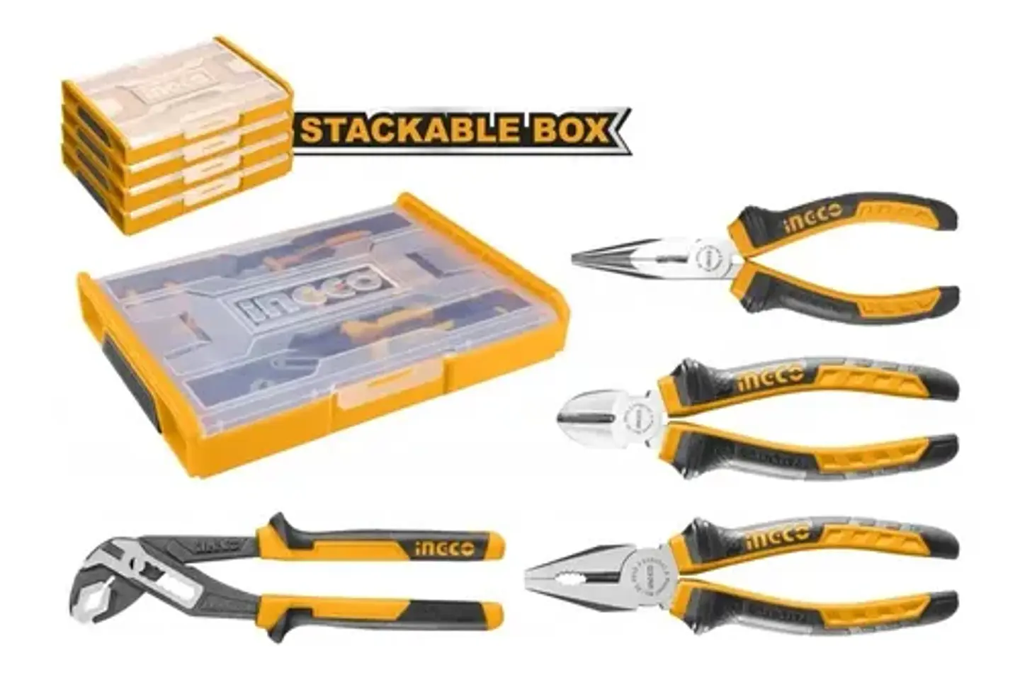 Set Juego De 4 Alicates Ingco + Caja Apilable  7