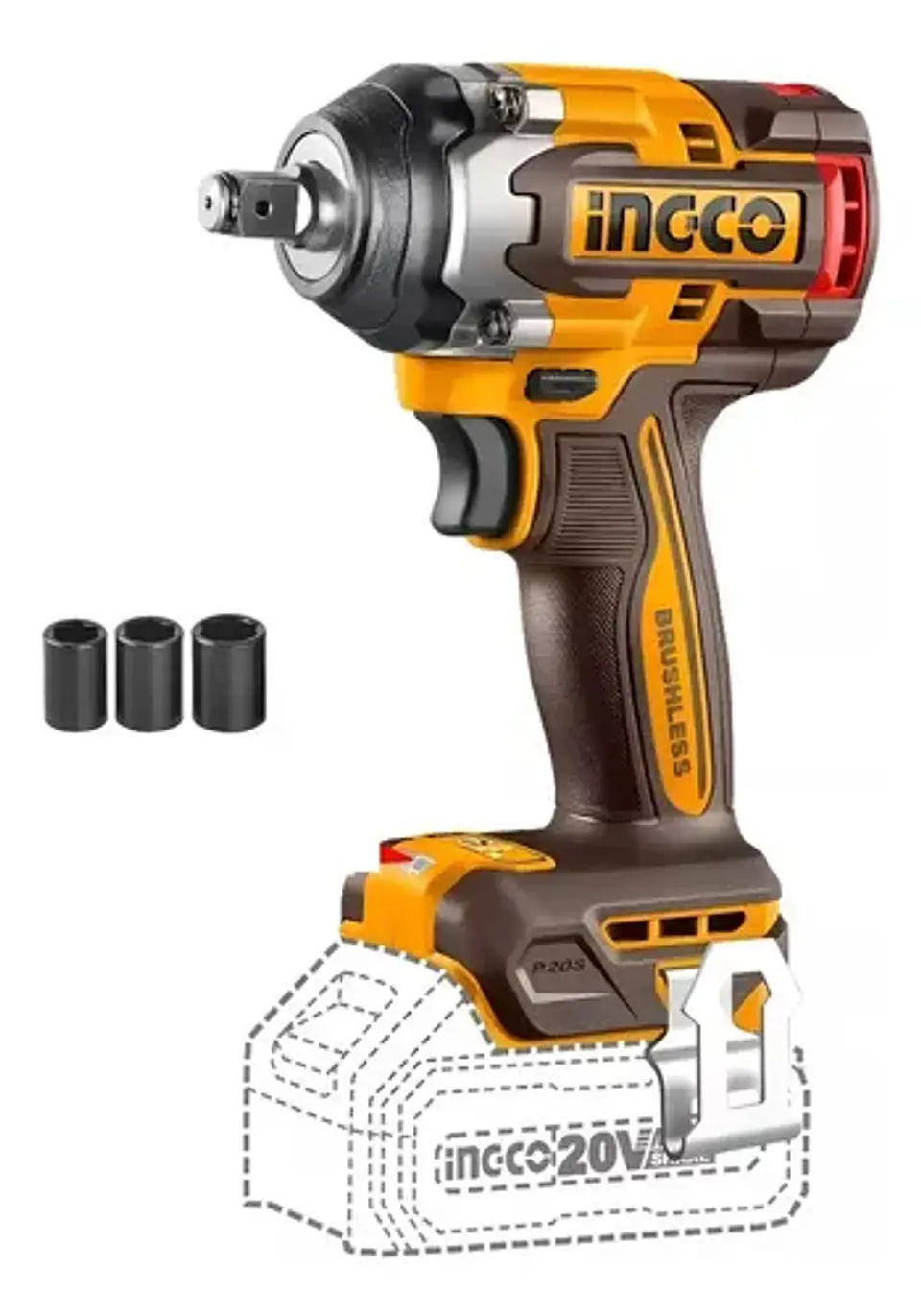 Llave Pistola Impacto Ingco Bl 1/2 20v 500nm Ciwli20501 S/ba 2