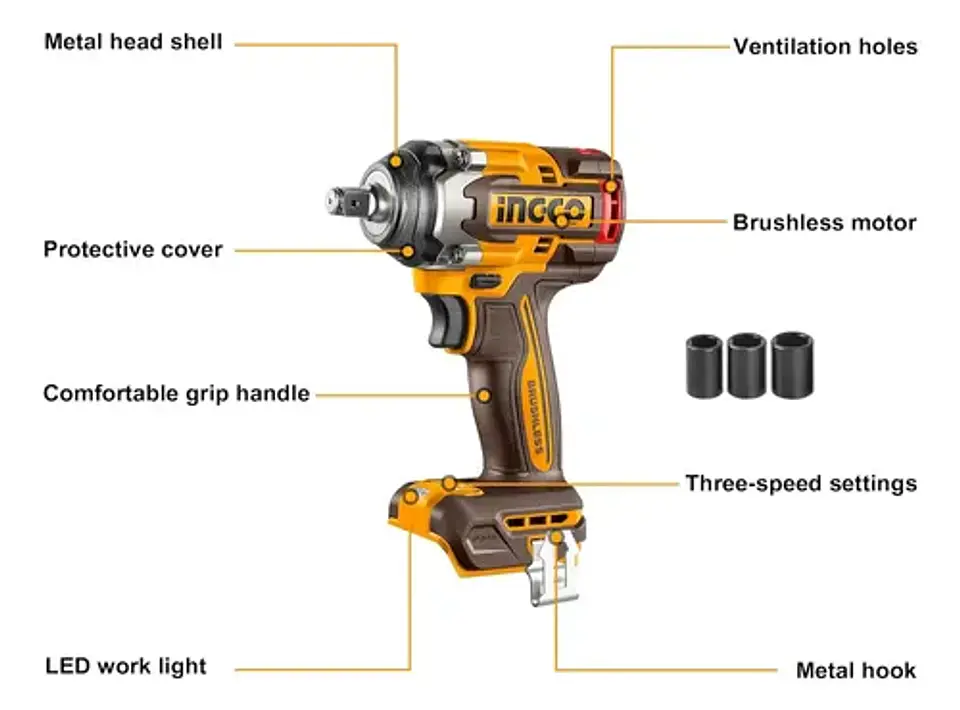 Llave Pistola Impacto Ingco Bl 1/2 20v 500nm Ciwli20501 S/ba 5