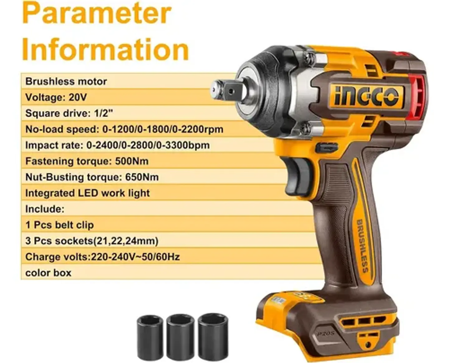 Llave Pistola Impacto Ingco Bl 1/2 20v 500nm Ciwli20501 S/ba 6