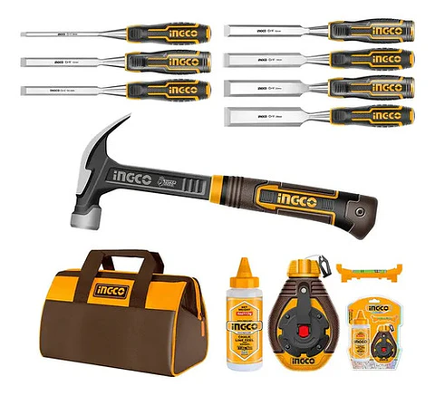 Set De Martillo Carpintero 20 Oz Fibra + 7 Formones + Bolso