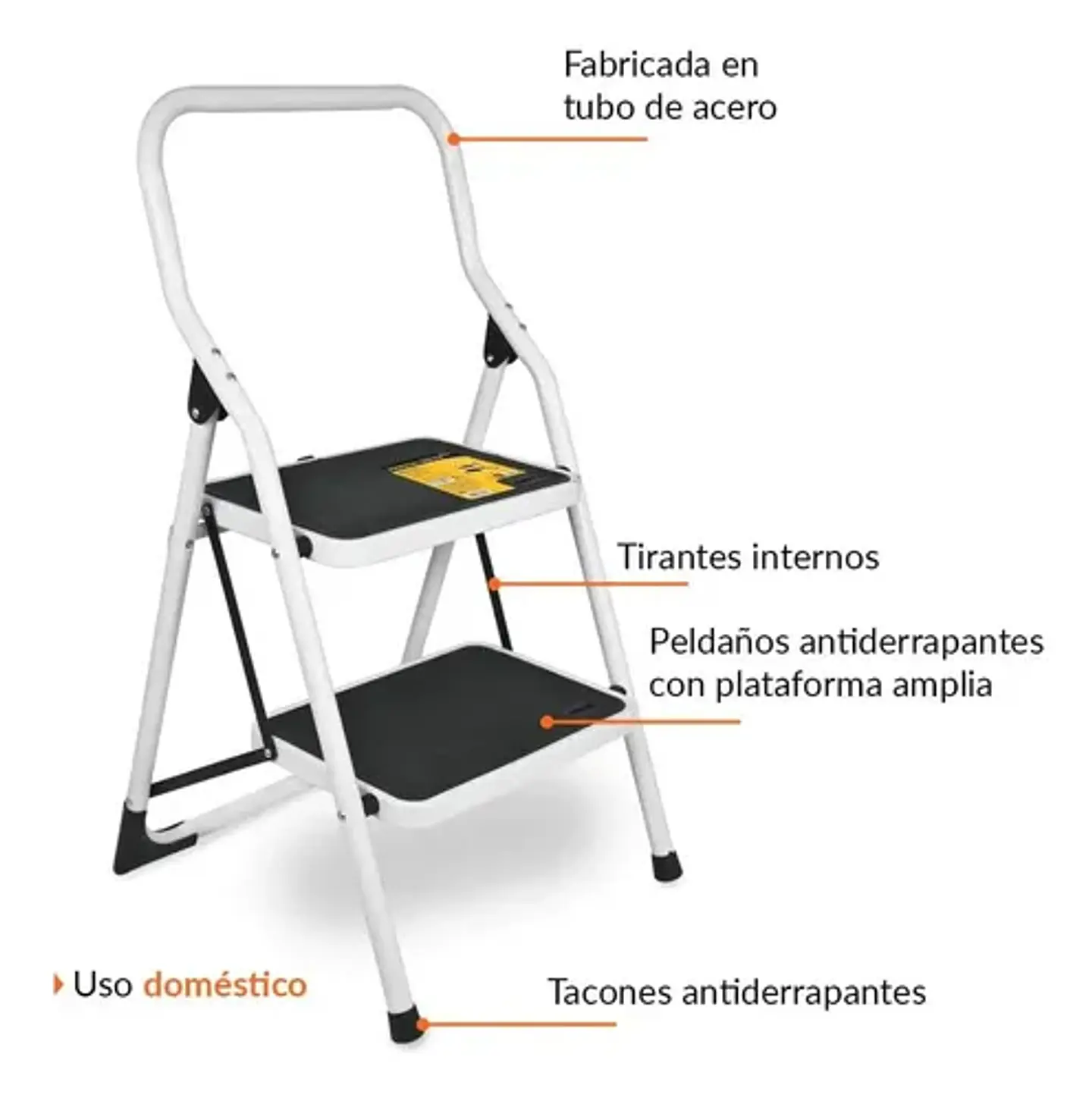 Escalera De Tijera Metalica 2 Peldaños Mirlo 902 Plegable 6
