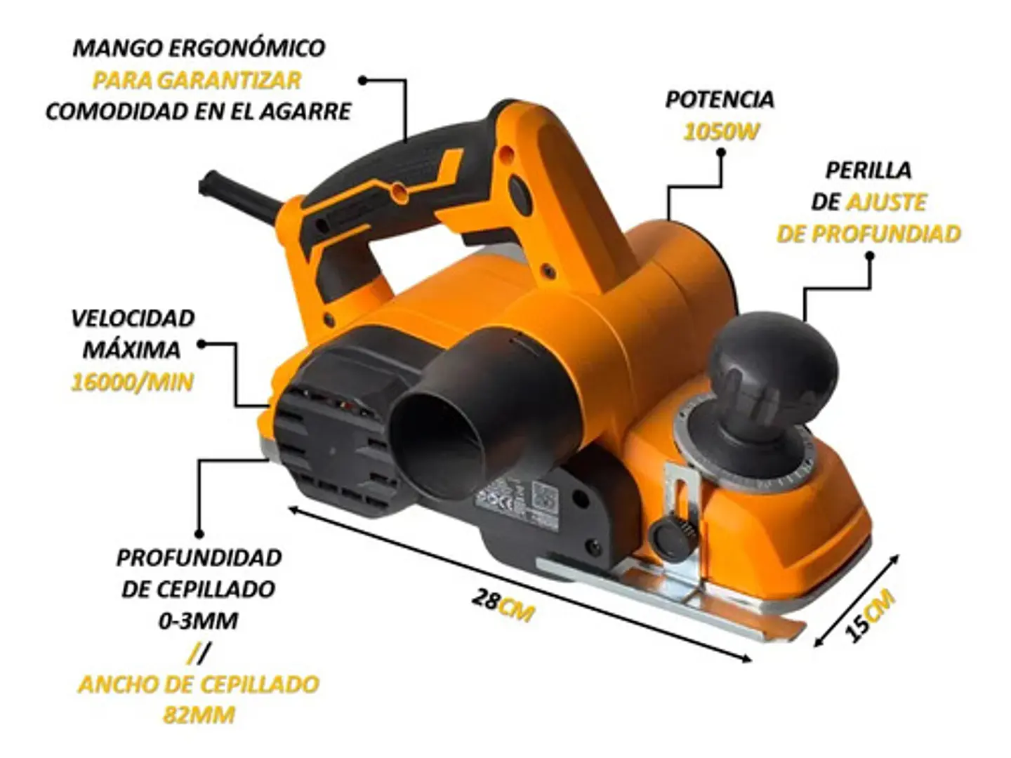 Cepillo Eléctrico Industrial Ingco 1050w + Acces Pl10508-7 2