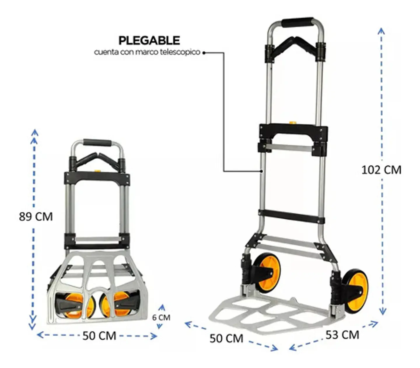 Carro Plegable Tipo Yegua Con Asa Acero 150 Kg 52x50x115 Cm 5