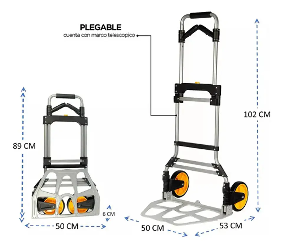 Carro Plegable Tipo Yegua Con Asa Acero 150 Kg 52x50x115 Cm 5