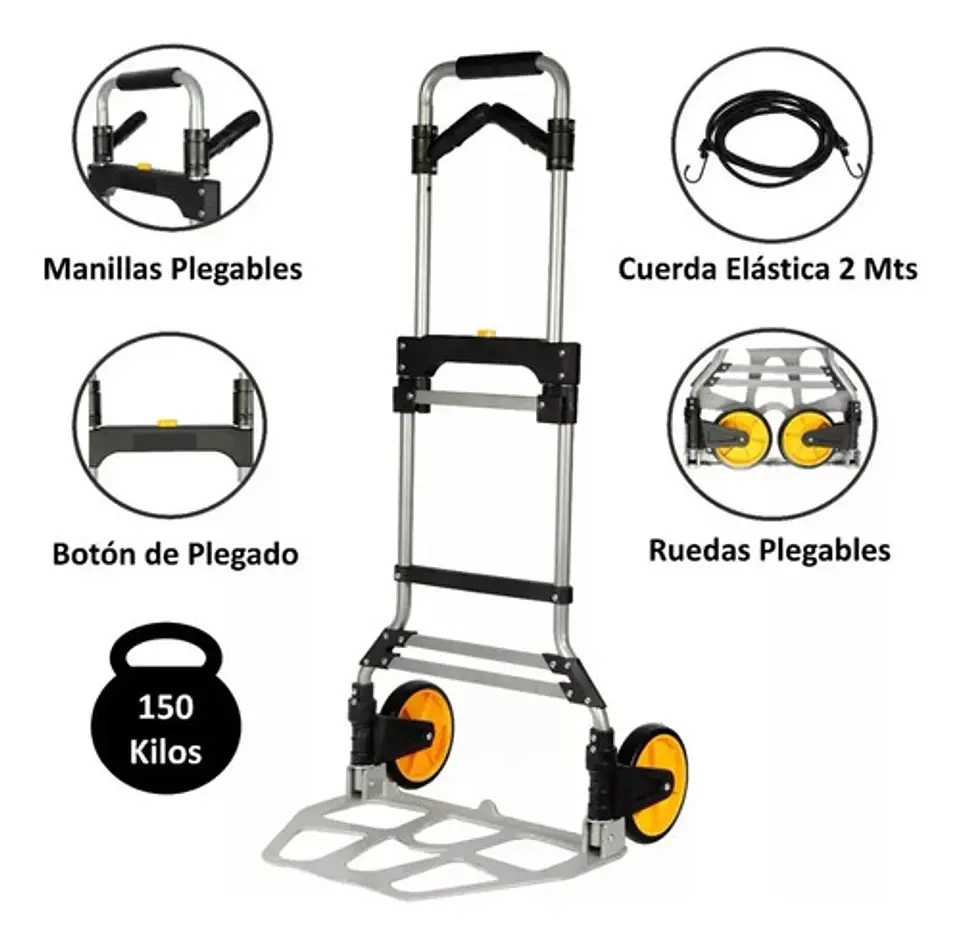 Carro Plegable Tipo Yegua Con Asa Acero 150 Kg 52x50x115 Cm 6