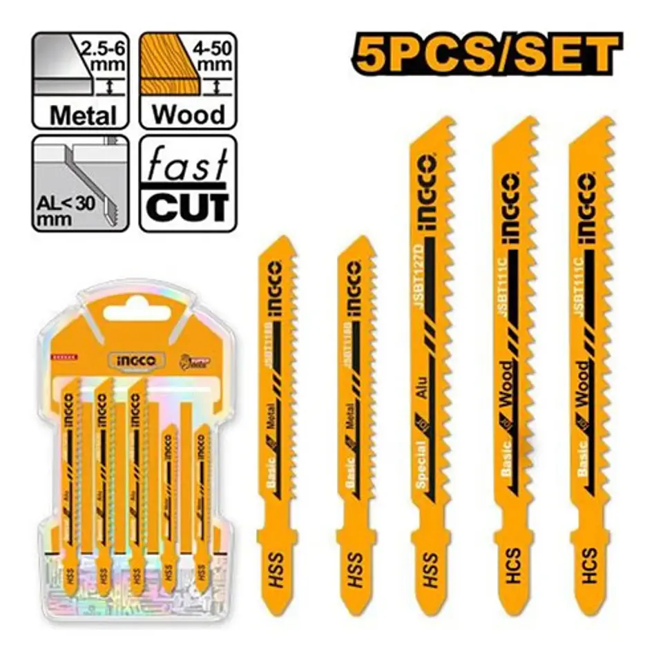 Set 5 Hojas Para Sierra Caladora Ingco Madera Metal Aluminio 2