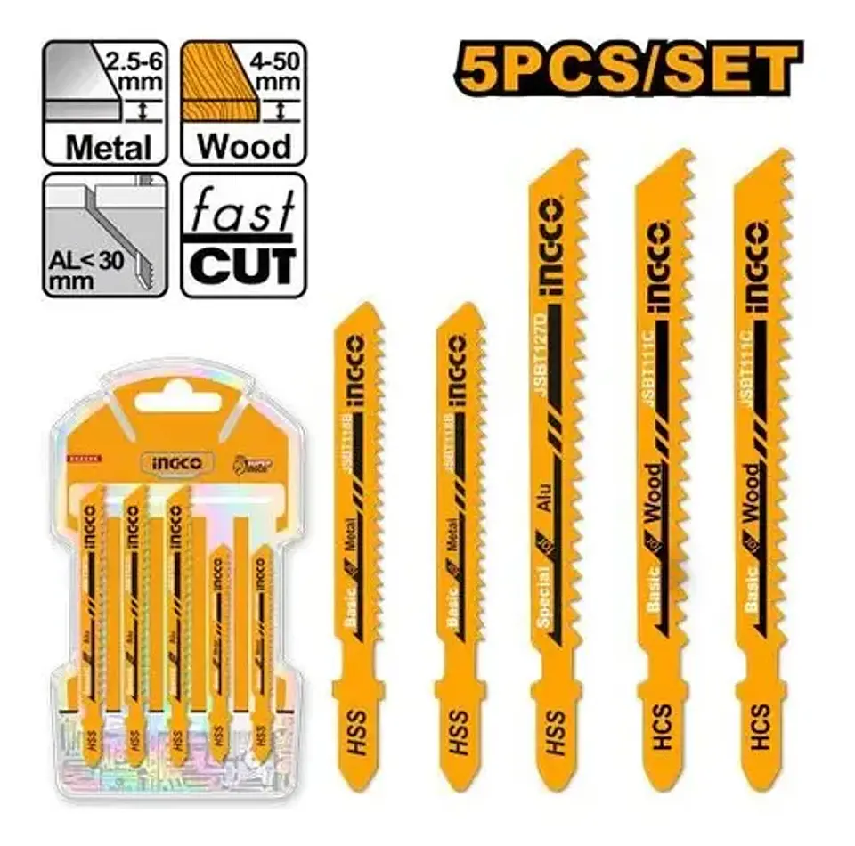 Set 5 Hojas Para Sierra Caladora Ingco Madera Metal Aluminio 4
