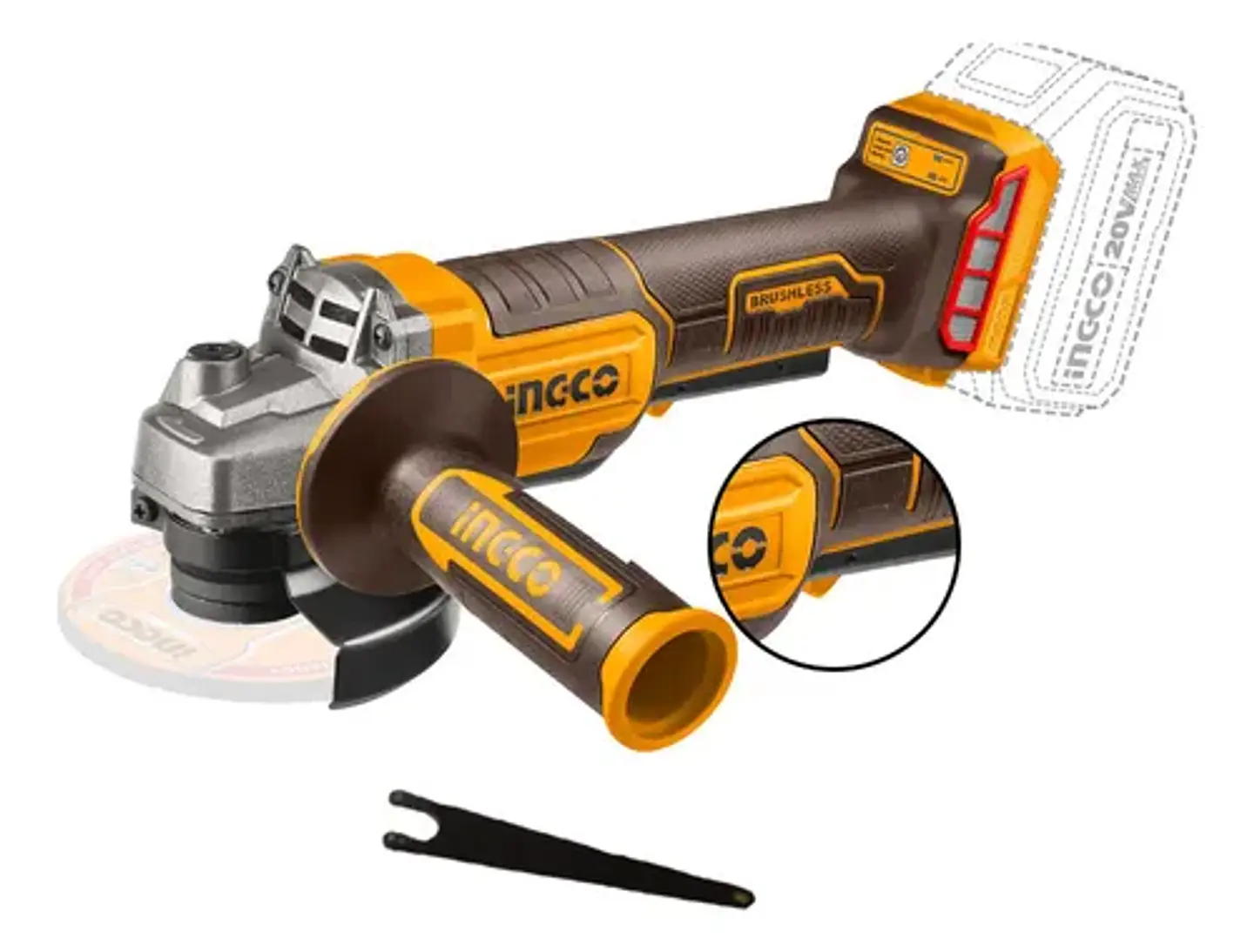Esmeril Inalámbrico Ingco 4 1/2 20v Brushless Cagli211156 2