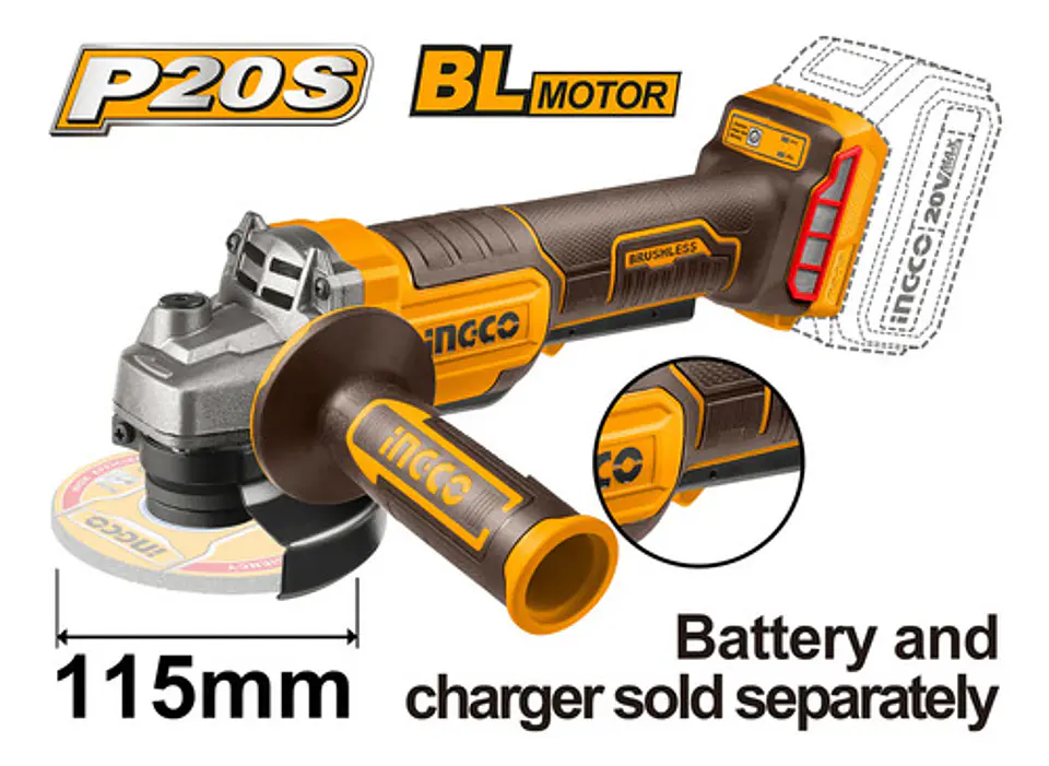 Esmeril Inalámbrico Ingco 4 1/2 20v Brushless Cagli211156 8
