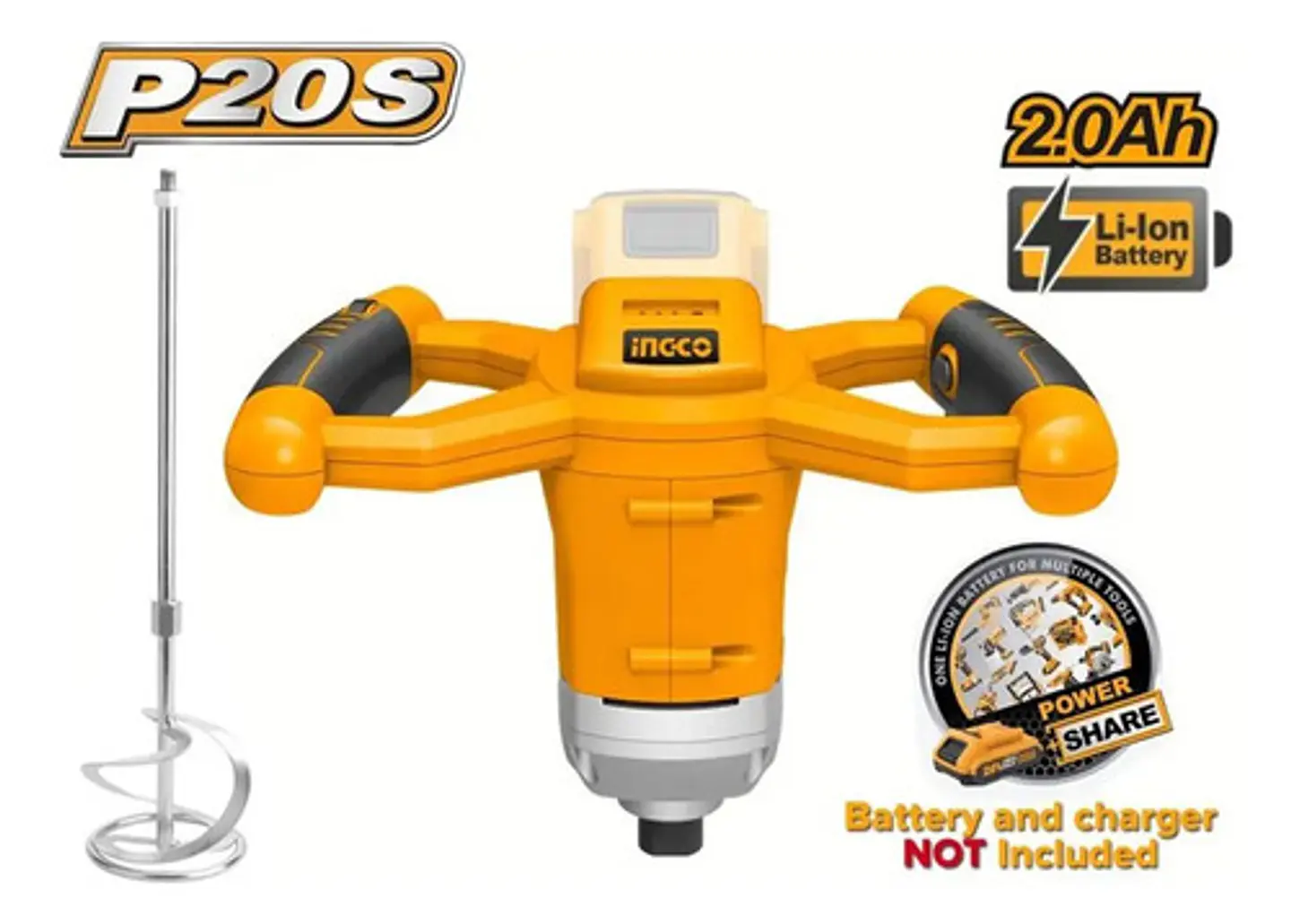 Mezclador Industrial Inalámbrico Ingco 20v + Paleta Mxli2001 3