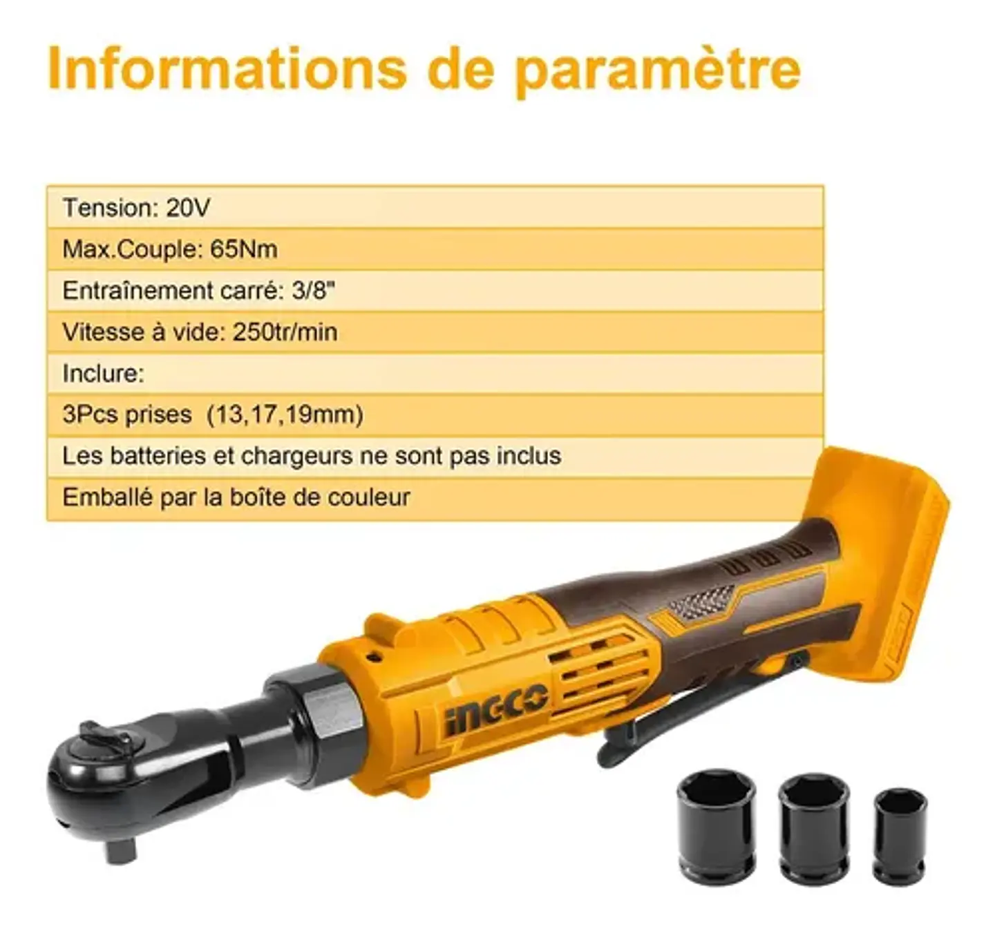 Llave Chicharra Inalambrica Ingco 20v 3/8 65 Nm Cdrli2060151 4