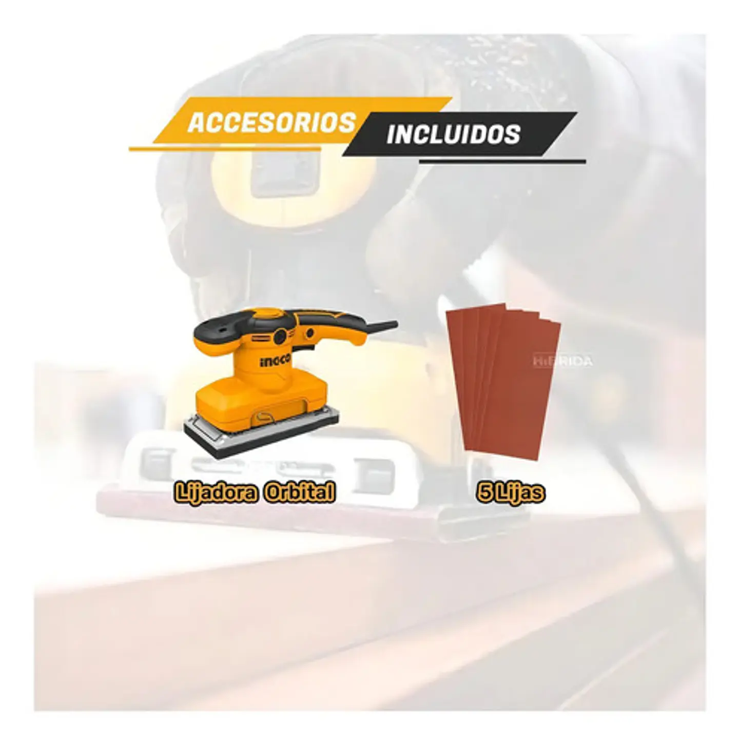 Lijadora Orbital Electrica Ingco 320 W Industrial + 5 Lijas 5