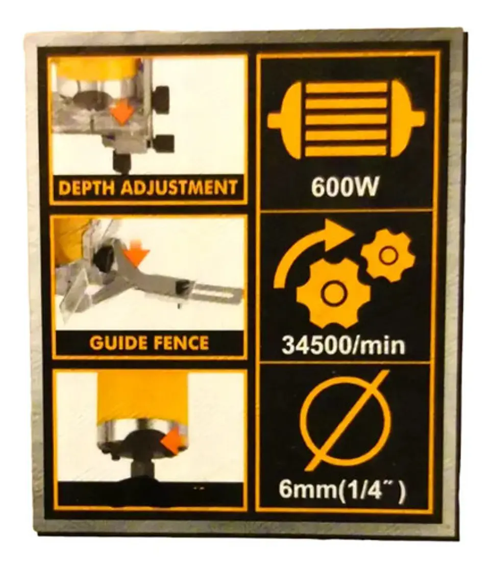 Fresadora De Mano Tupi Eléctrica Ingco 600w 6 Mm Industrial 5
