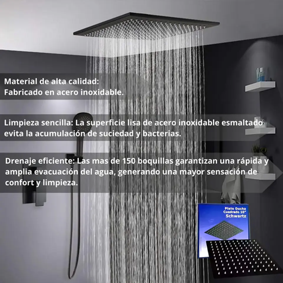 Plato Para Ducha Cuadrado 25 Cm Schwarz Taumm Negro Mate 4