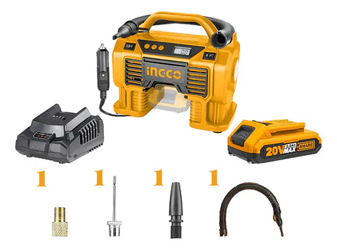 Kit Compresor Inalámbrico Ingco 20v 160 Psi + Bat+ Carg+ Acc