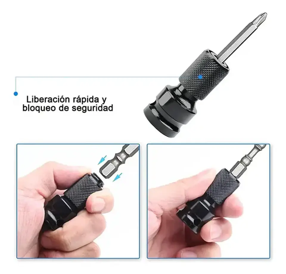Adaptador De Impacto De 1/2 Pulgada A Punta Hexagonal 1/4 Negro 5
