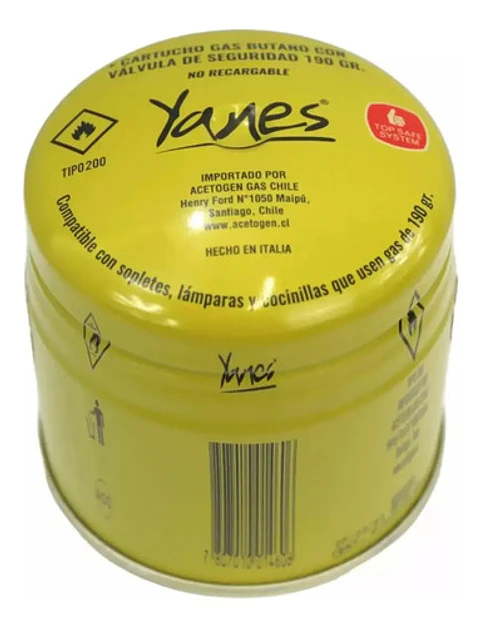 Cartucho Gas Butano C/valvula Seguridad 190gr Yanes 1 Unidad