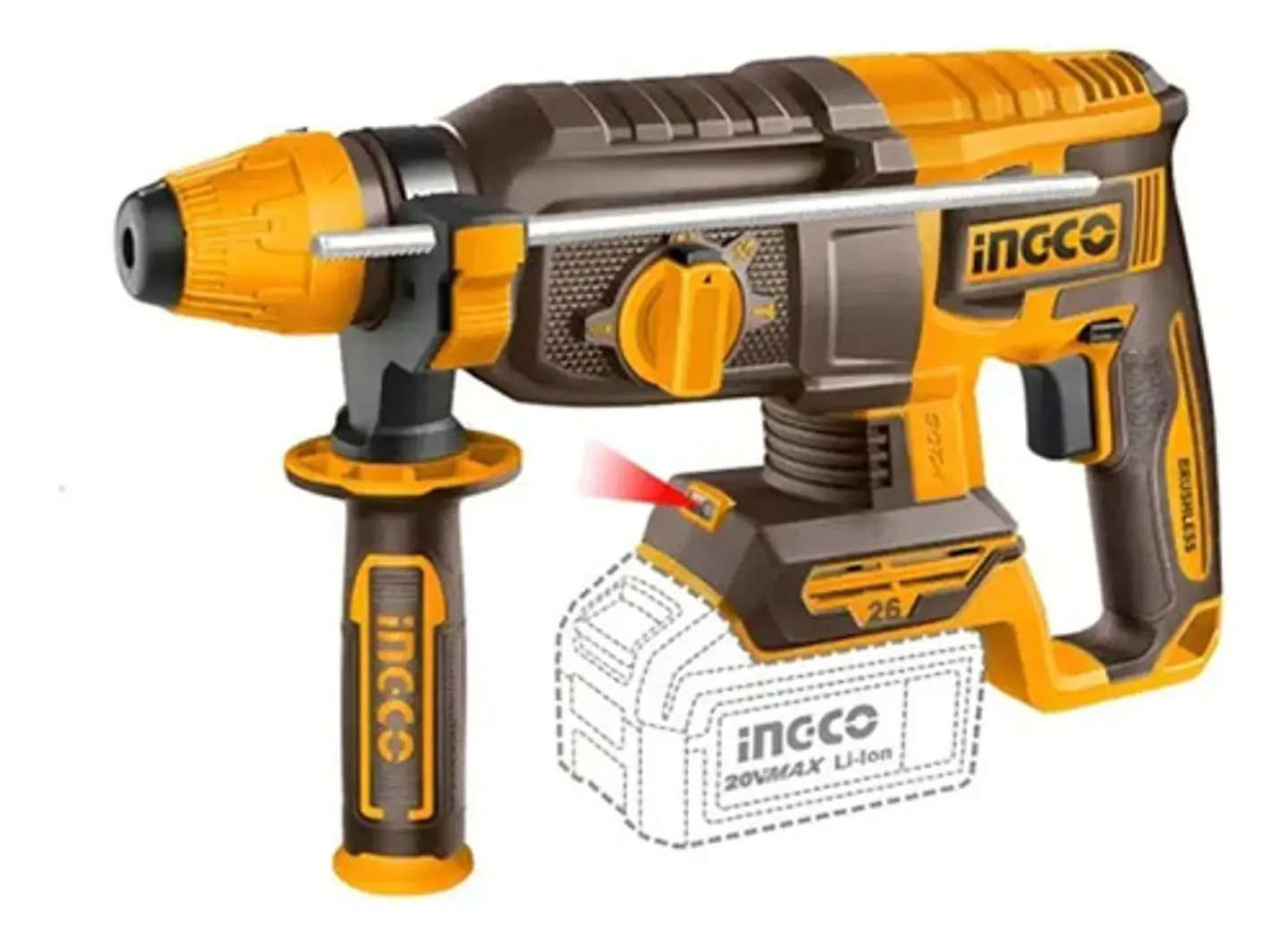 Rotomartillo Inalambrico Bl 20v 2.5j Ingco Crhli202682 Bater 2