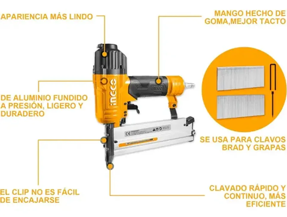 Clavadora Engrapadora Neumática 2 En 1 Ingco Acn50401 Grapas 4