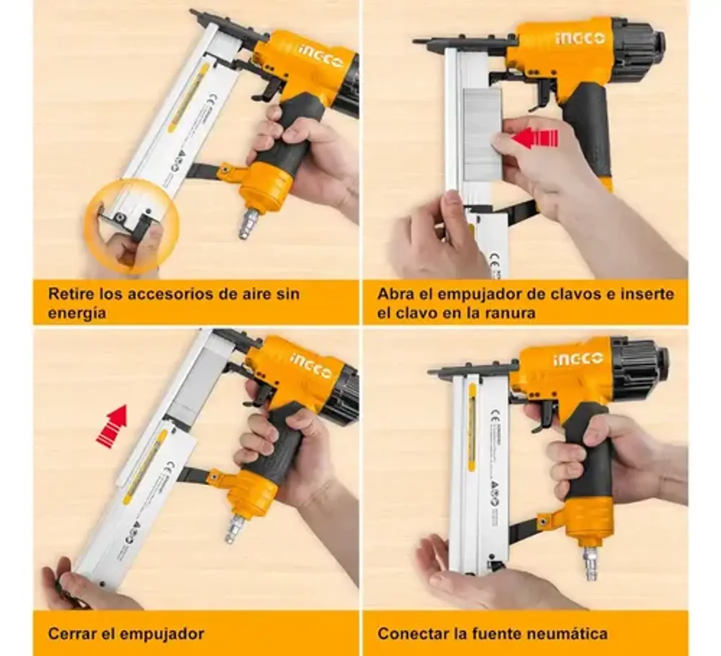 Clavadora Engrapadora Neumática 2 En 1 Ingco Acn50401 Grapas 6