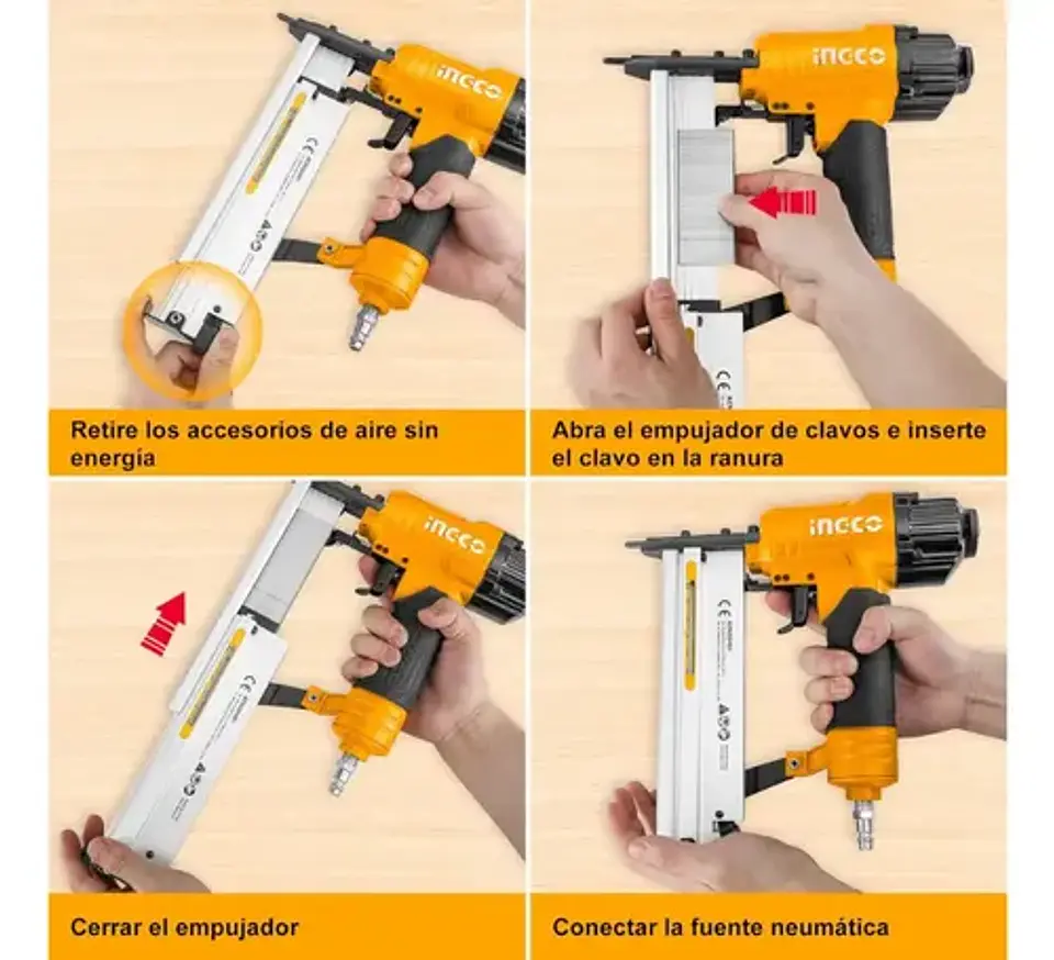 Clavadora Engrapadora Neumática 2 En 1 Ingco Acn50401 Grapas 6