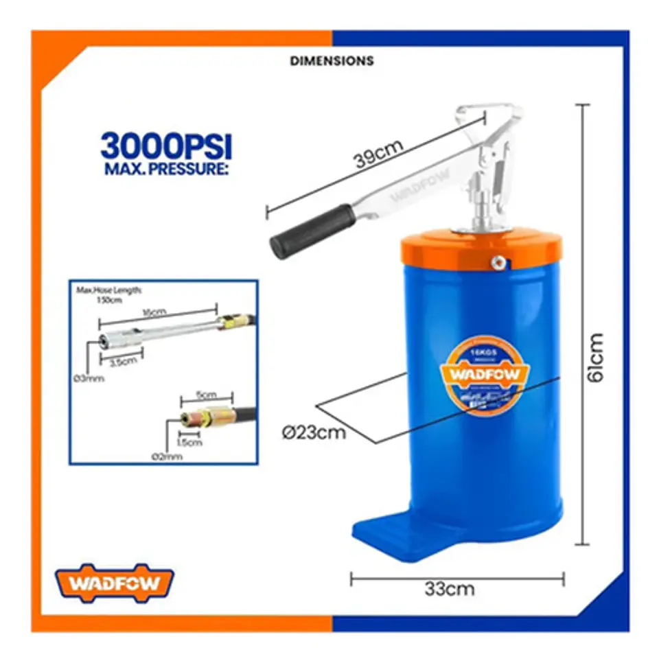 Lubricador De Grasa Manual 16 Kg Wadfow Engrasadora Manivela 3