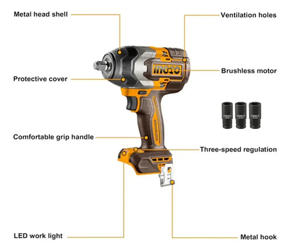 Pistola Llave Impacto Inal Bl 1/2 20v 850 Ingco Ciwli20851 2