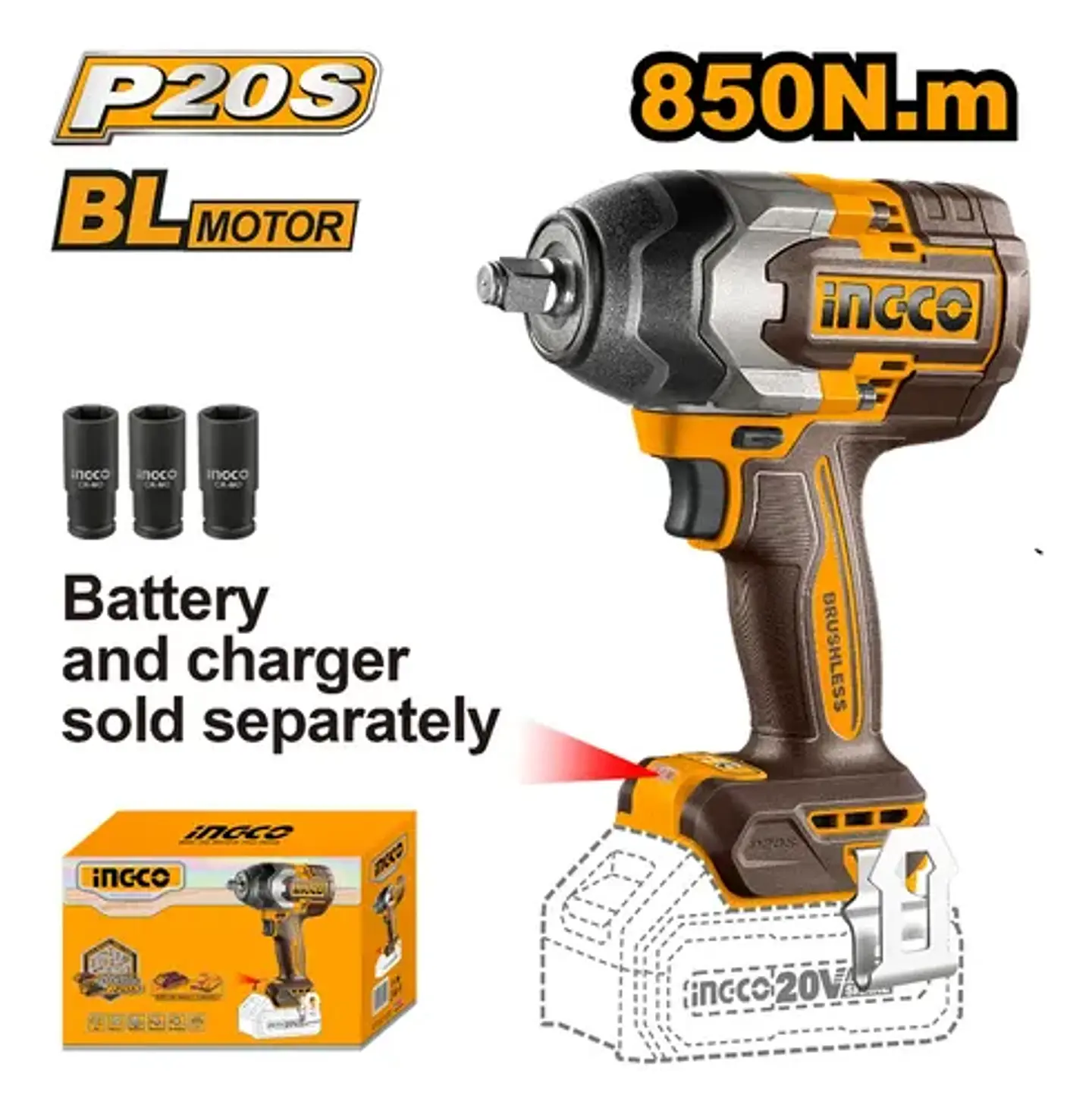 Pistola Llave Impacto Inal Bl 1/2 20v 850 Ingco Ciwli20851 5