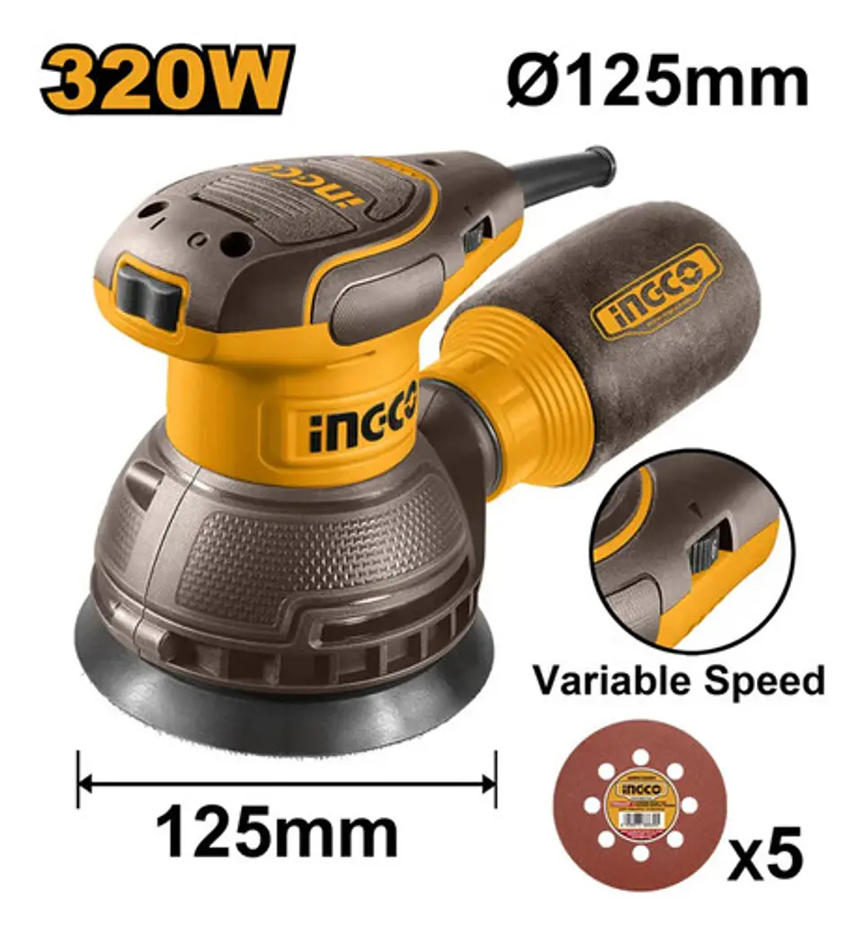 Lijadora Rotativa Eléctrica 320w 125mm 5 Pulgad Ingco Rs3216 7