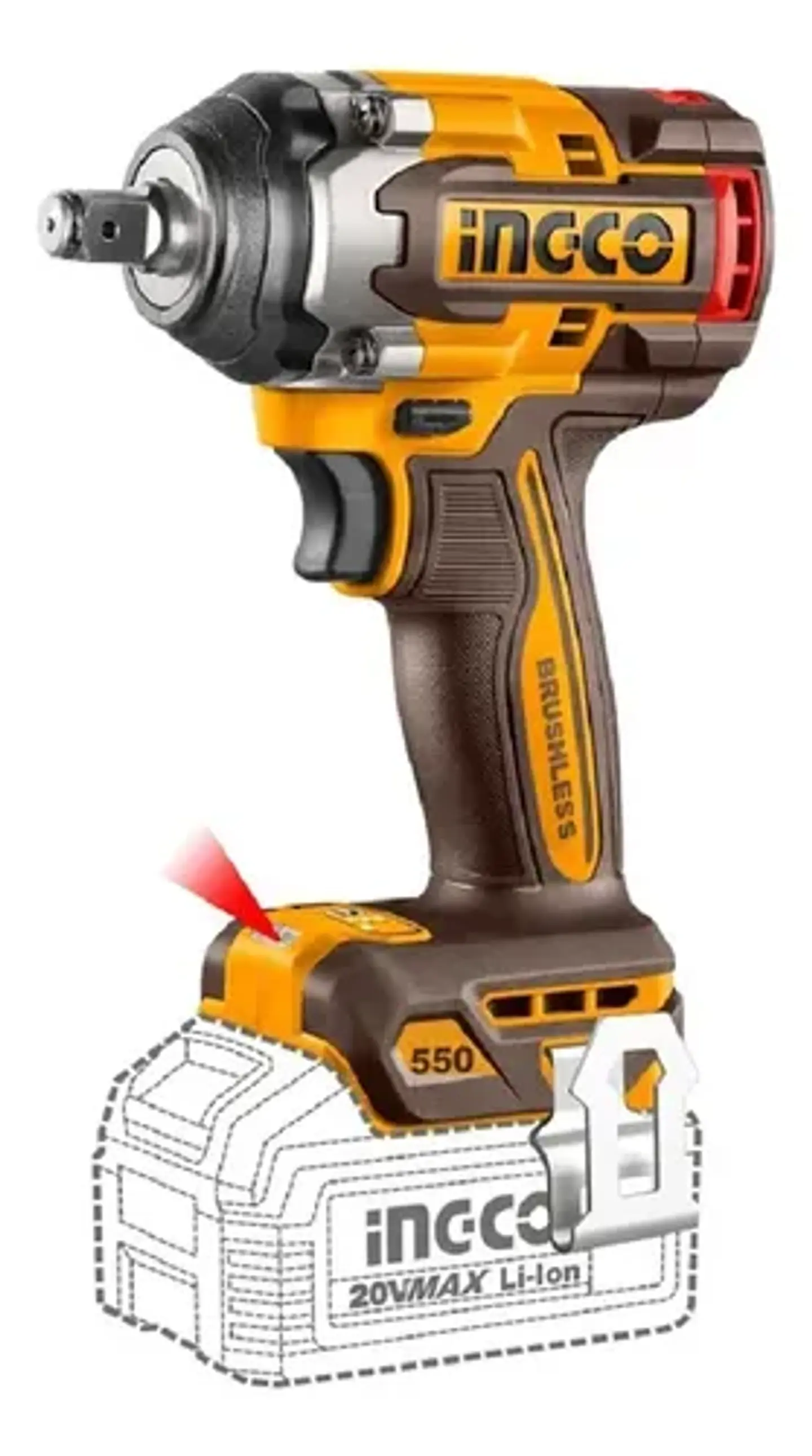 Llave Pistola De Impacto Bl 1/2 550 Nm Ingco 2 Bat Ciwli2055 2