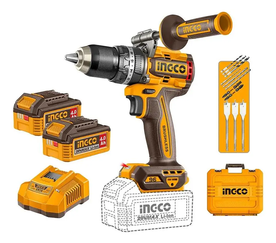 Taladro Percutor Bl 20v 96nm 2 Bate Maleta Ingco Cidli209686 Naranja Claro 50 Hz / 60 Hz 1
