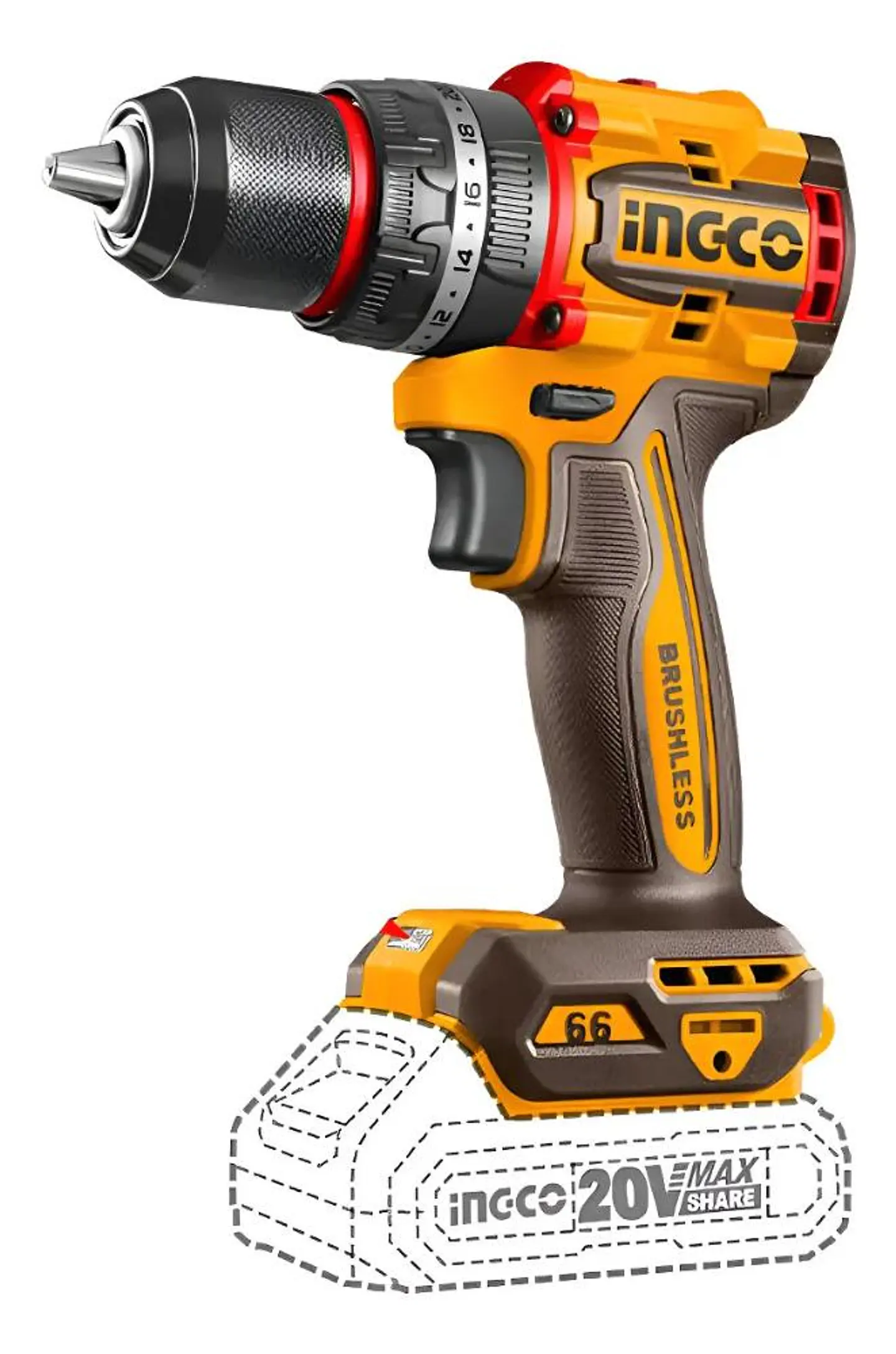 Taladro Atornillador Percutor Bl 13mm 20v Ingco Cidli206681 Amarillo 1