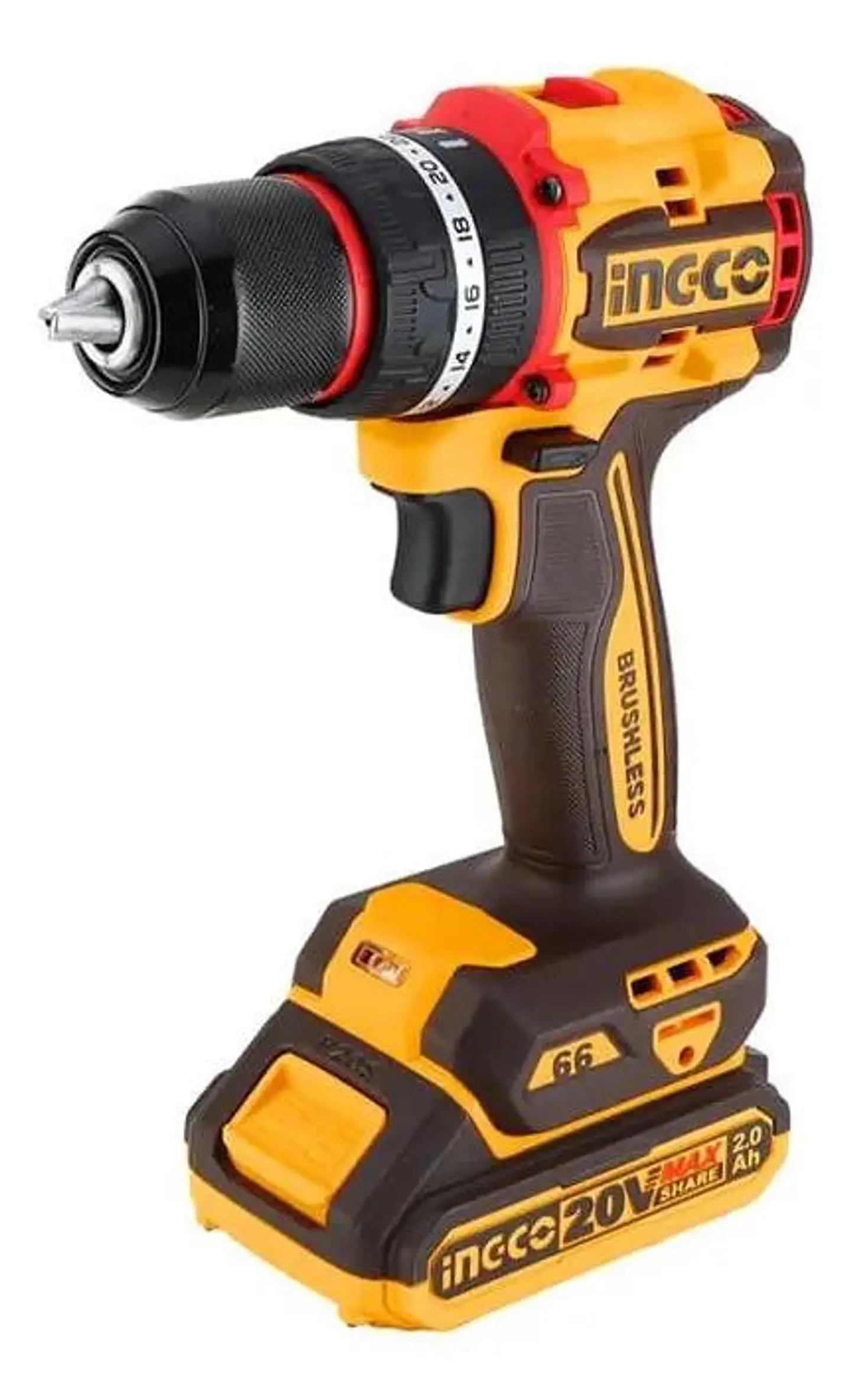 Taladro Atornillador Percutor Bl 13mm 20v Ingco Cidli206681 Amarillo 3