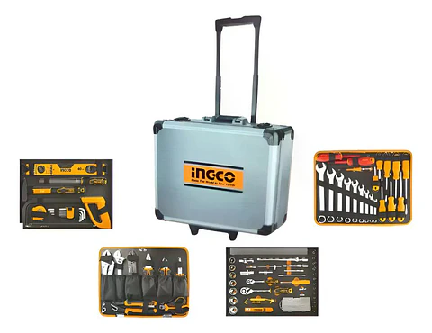 Caja Maleta De Herramientas Manuales Ingco 147 Ac Industrial Plateado