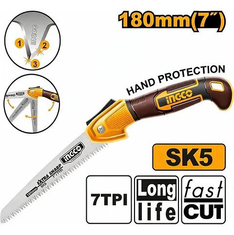 Serrucho Plegable Multiuso De Poda 180mm 7p Ingco Hfsw1806