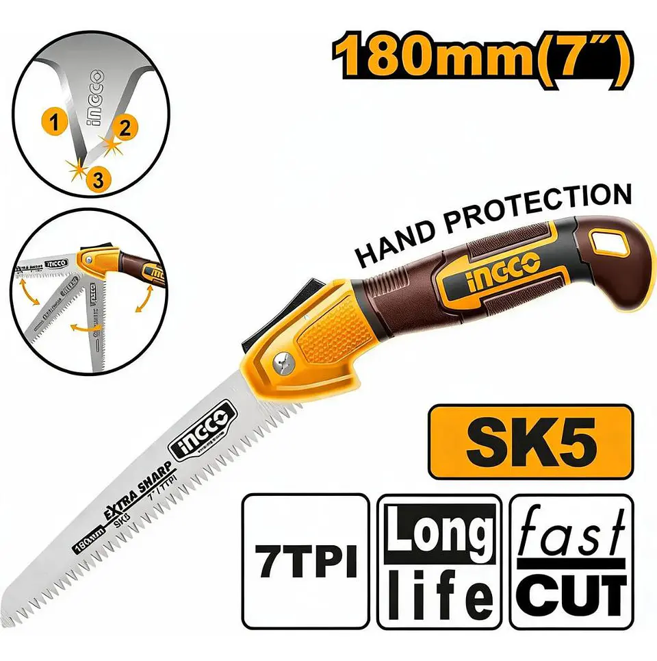 Serrucho Plegable Multiuso De Poda 180mm 7p Ingco Hfsw1806 1