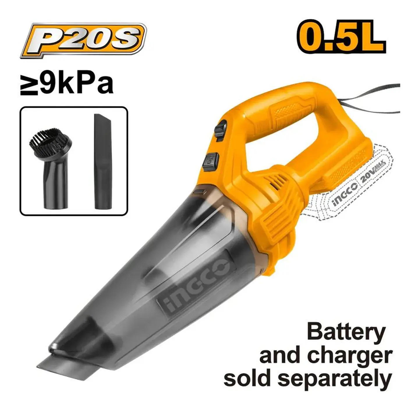 Aspiradora Inalambrica 20v 0.5lt 9kpa Ingco Cvli201261 Naranja 2
