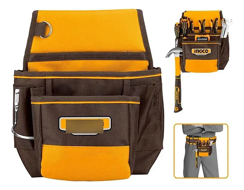 Bolso Porta Herramientas Cinturon 9 Bolsillo 35cm 10kg Ingco Marrón