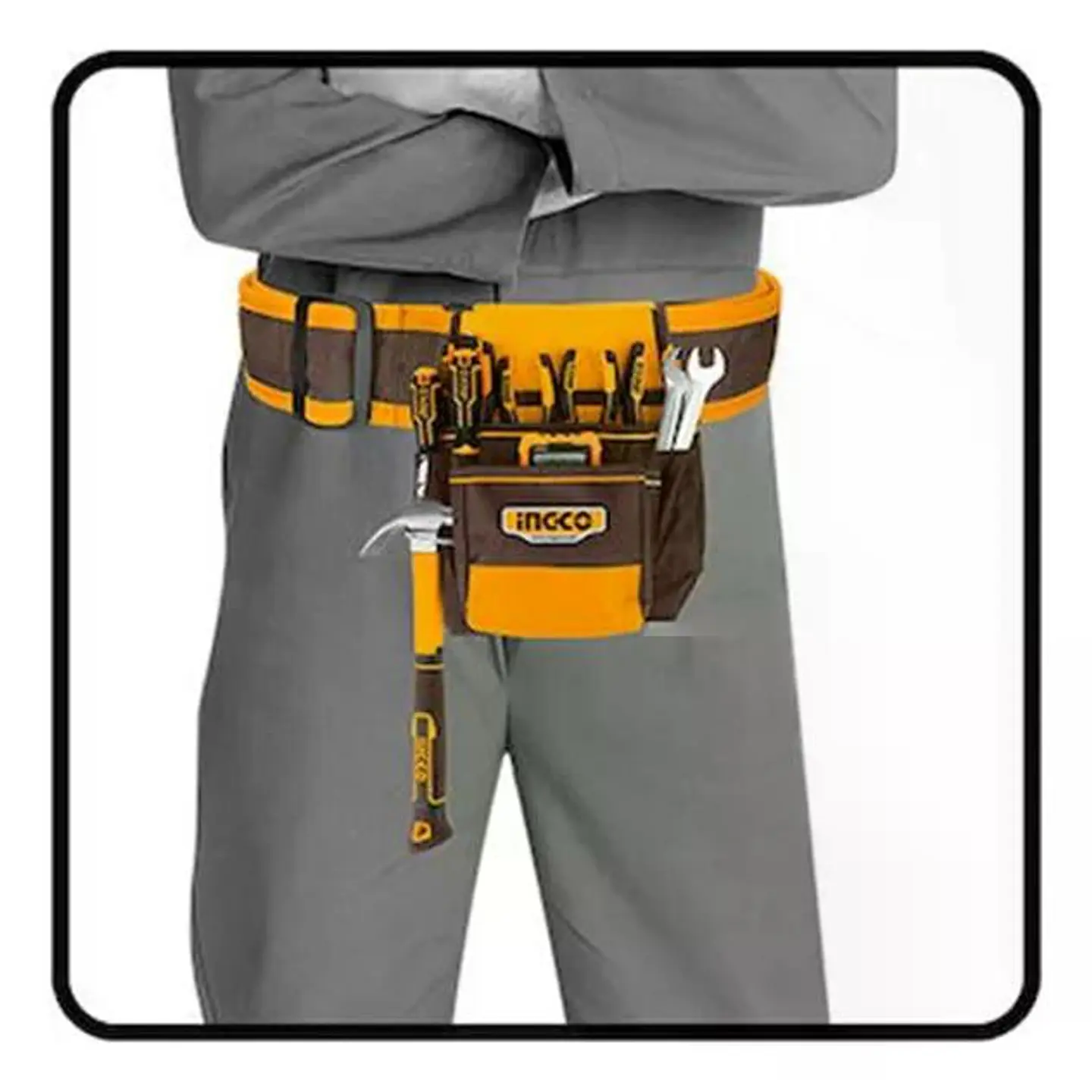 Bolso Porta Herramientas Cinturon 9 Bolsillo 35cm 10kg Ingco Marrón 3