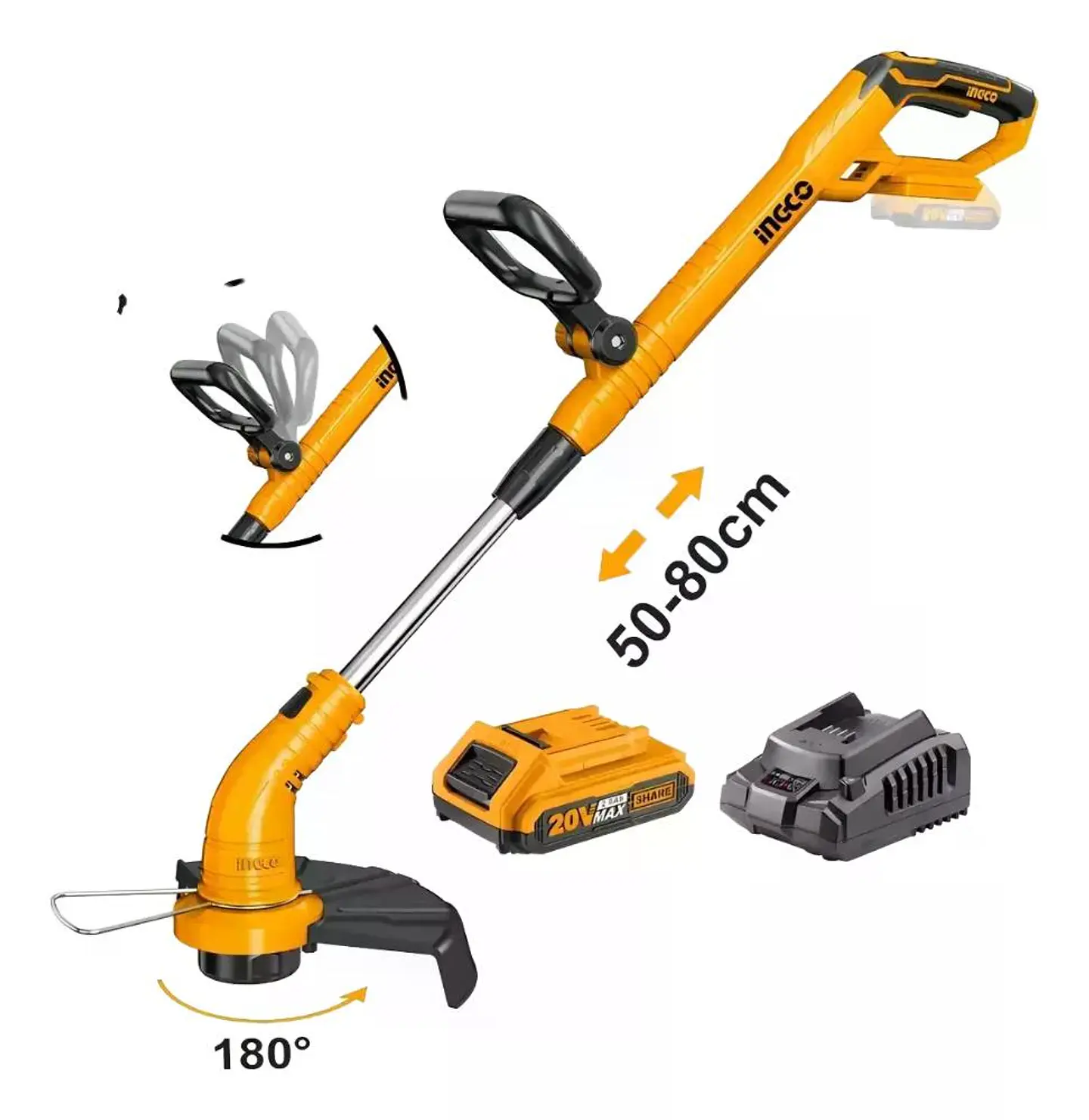 Bordeadora Orilladora Ingco Inalámbrica Ajustable 20v +ba+ca Anaranjado 3