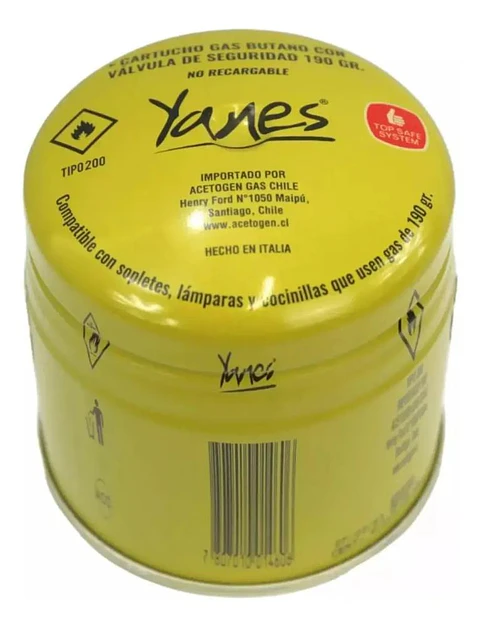 Cartucho Gas Butano C/valvula Seguridad 190gr Yanes 1 Unidad
