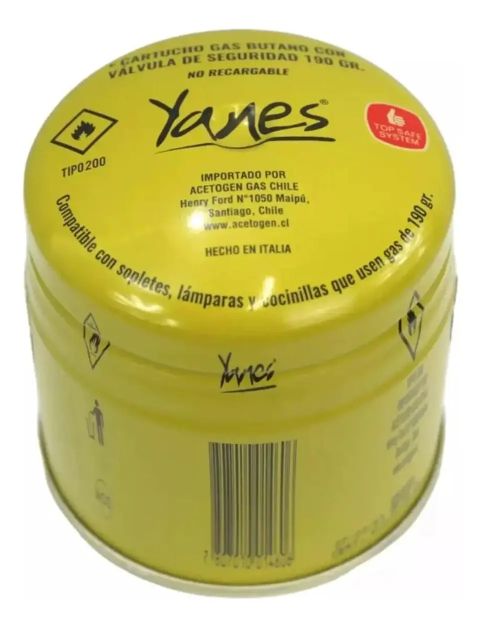 Cartucho Gas Butano C/valvula Seguridad 190gr Yanes 1 Unidad 1