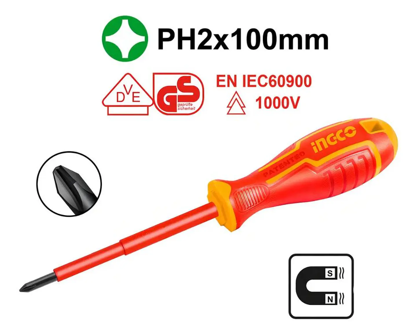 Destornillador Ingco Ph2 Aislado 100 Mm , Hisd81ph2100 2