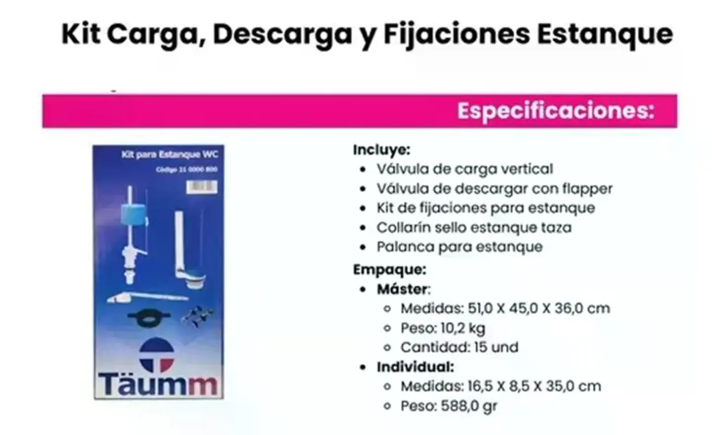 Kit Para Estanque Wc Carga Descarga Fijaciones Taumm Instala 5