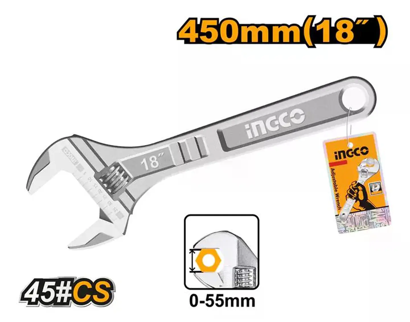 Llave Ajustable 450mm / 18 Ingco Hadw131182 Amarillo 2
