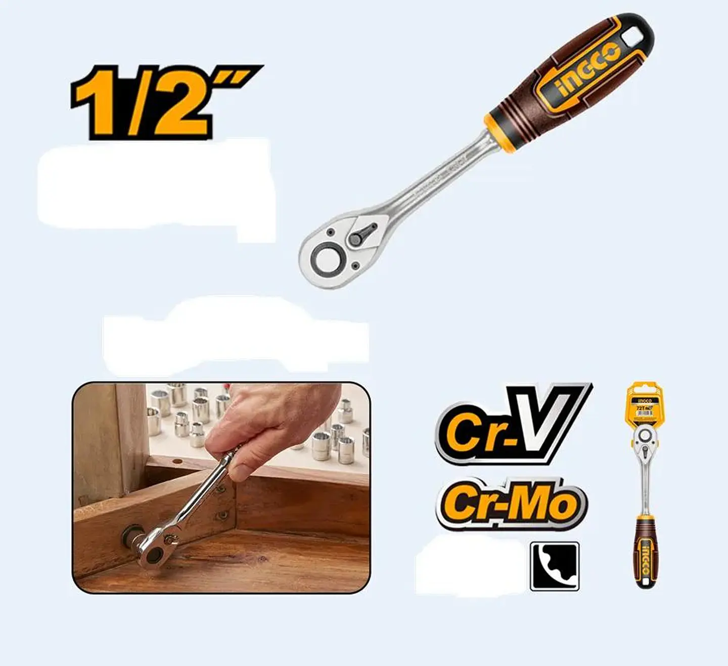 Llave Chicharra Crique 45t 26cm 1/2 Pulgadas Ingco Hrth0812 Amarillo Y Negro 5