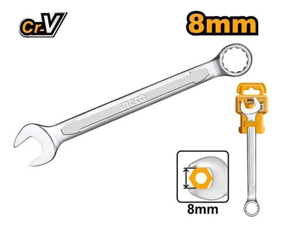 Llave Combinada Boca Y Estriada 8mm Cr-v Ingco Hcspa081 2