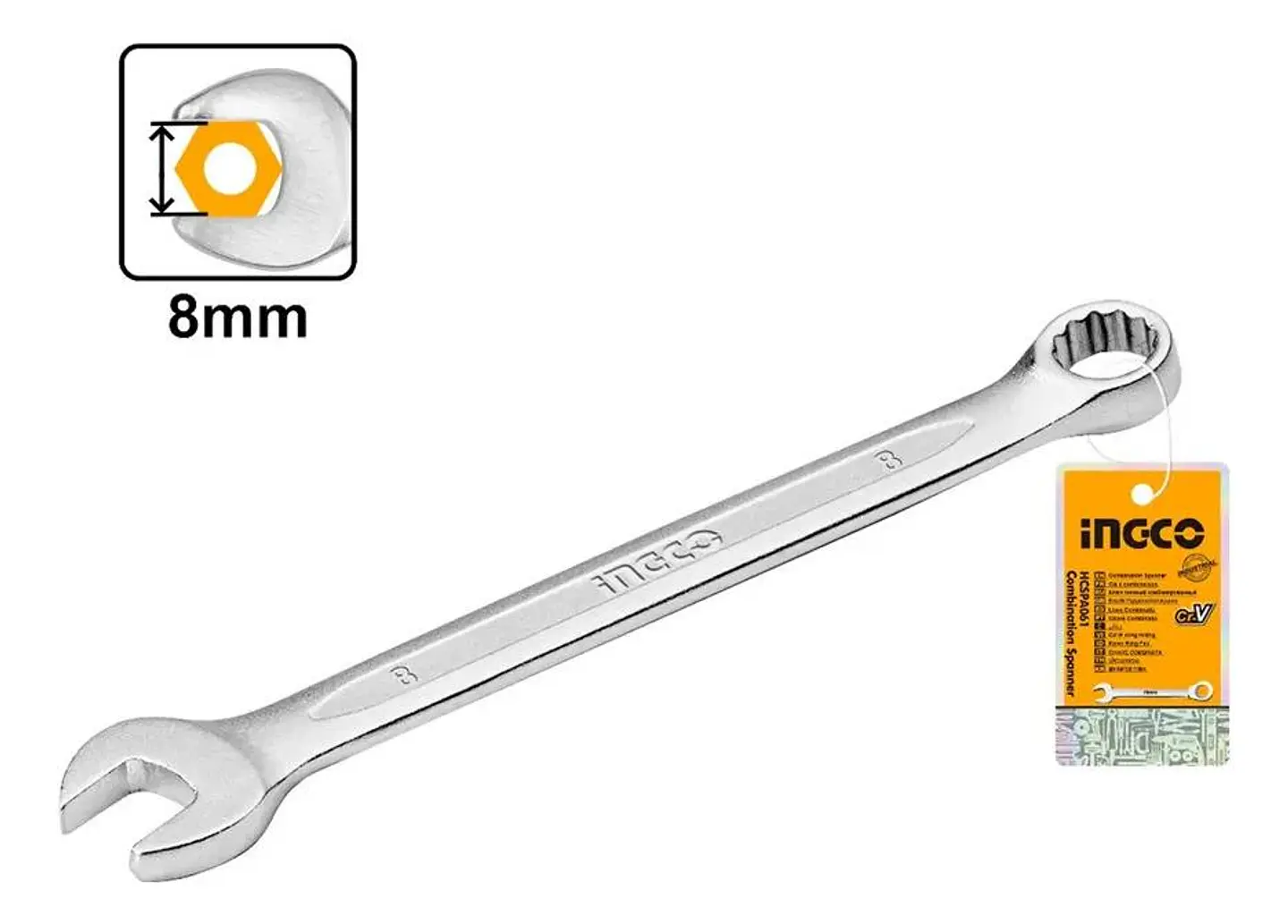 Llave Combinada Boca Y Estriada 8mm Cr-v Ingco Hcspa081 3